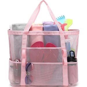 image:imageFammart Mesh Beach Bag with Zipper for Women Large Beach Tote Sandproof Toys Pool Swim Bag Travel Vacation Cruise EssentialsLarge  Pink
