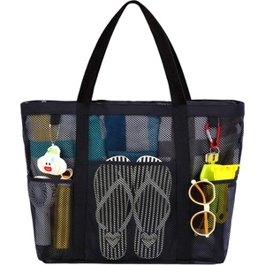 image:imageFammart Mesh Beach Bag with Zipper for Women Large Beach Tote Sandproof Toys Pool Swim Bag Travel Vacation Cruise EssentialsLarge  Zipper Closure  Matte Black