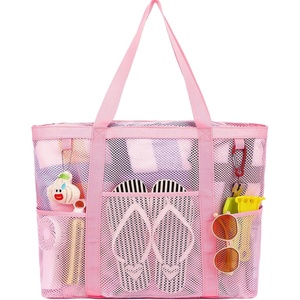 image:imageFammart Mesh Beach Bag with Zipper for Women Large Beach Tote Sandproof Toys Pool Swim Bag Travel Vacation Cruise EssentialsLarge  Zipper Closure  Pink