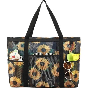 image:imageFammart Mesh Beach Bag with Zipper for Women Large Beach Tote Sandproof Toys Pool Swim Bag Travel Vacation Cruise EssentialsLarge  Zipper Closure  Sunflower