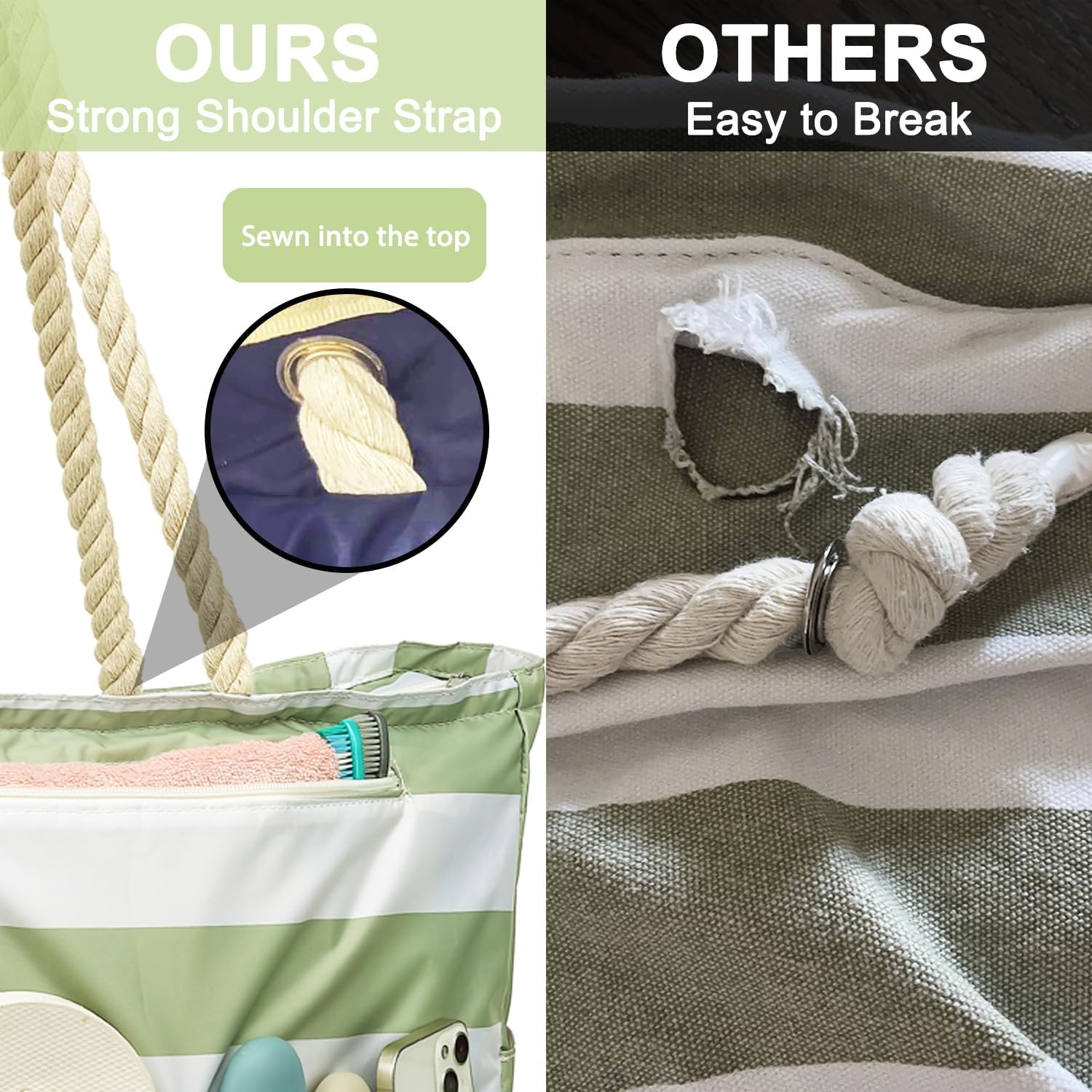 image:imageFammart Beach Bags Waterproof Sandproof for Women Large Canvas Pool Bag with Leakproof Wet Pocket amp Zipper Cruise EssentialsOxford Large Light Green