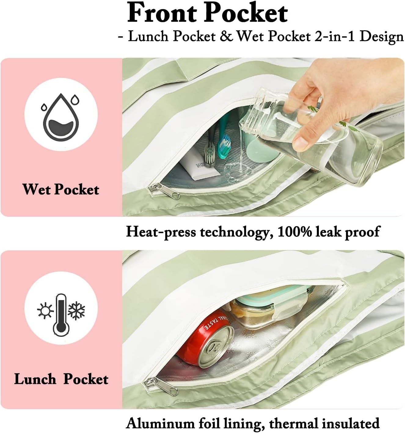 image:imageFammart Beach Bags Waterproof Sandproof for Women Large Canvas Pool Bag with Leakproof Wet Pocket amp Zipper Cruise EssentialsOxford Large Light Green