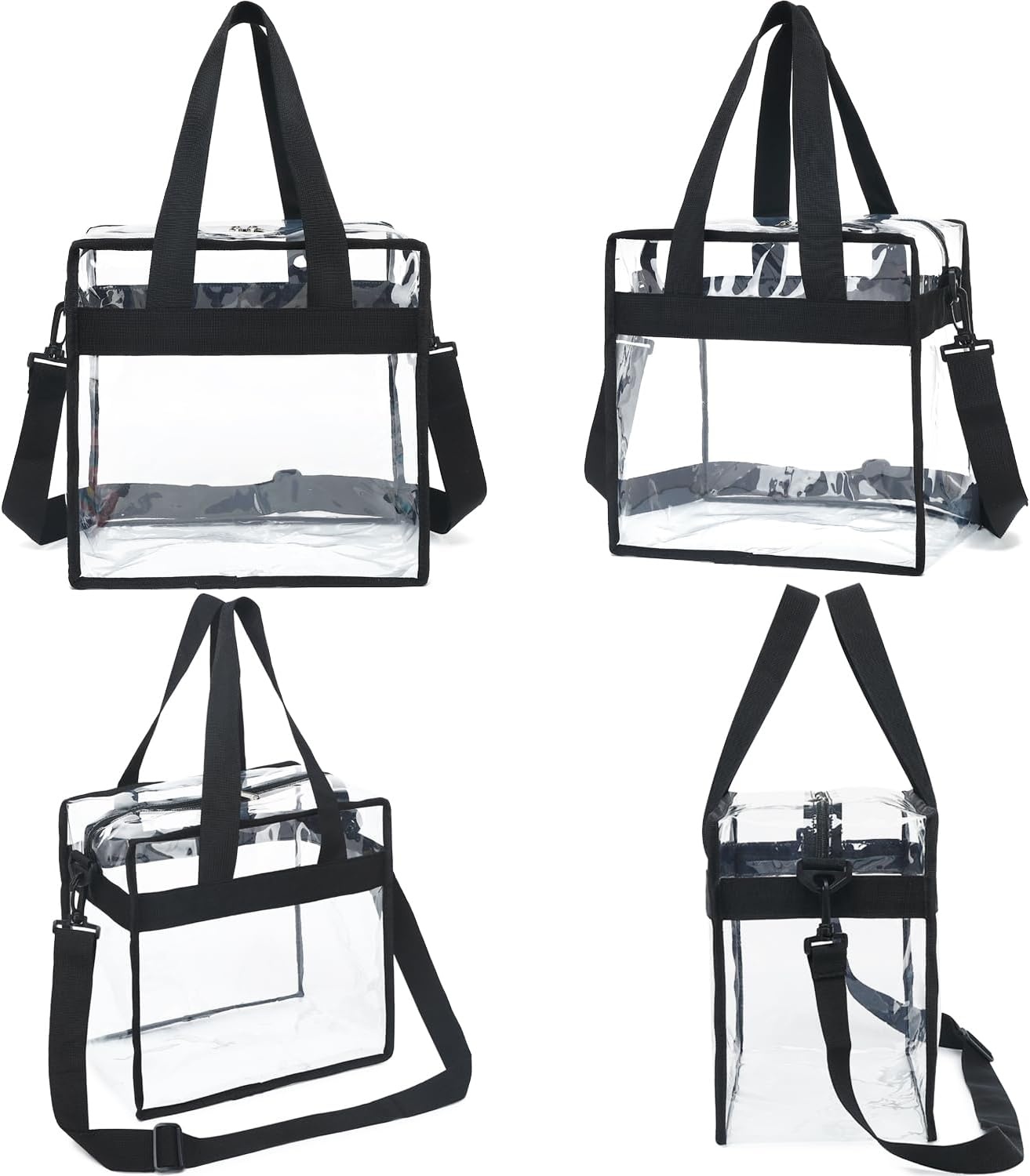 image:imageFammart Clear Bag for Stadium Events 12x6x12 Jelly Tote Bag for Women with Zipper for Beach Sports Concerts WorkAdjustable Strap Black