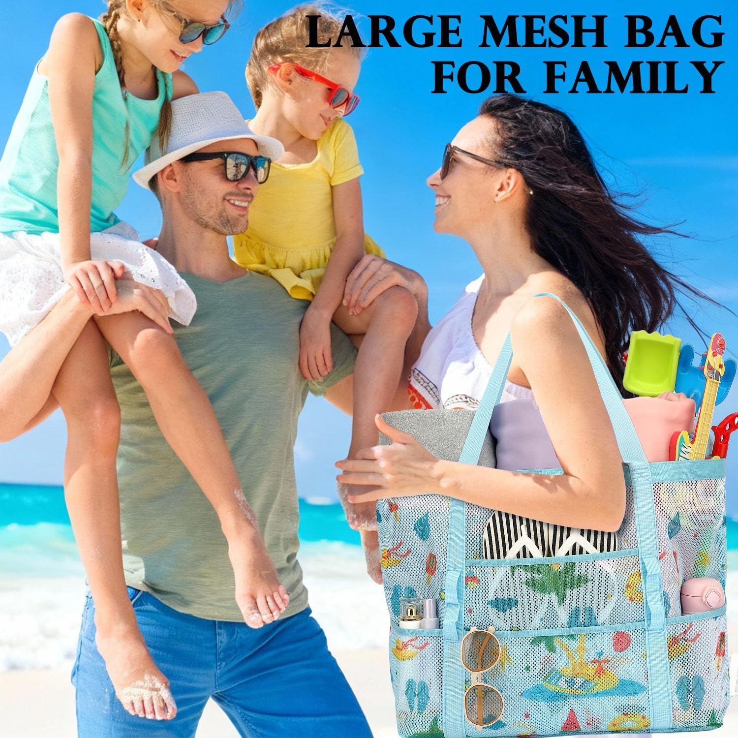 image:imageFammart Mesh Beach Bag for Women Large Beach Toy Pool Bag with Zipper Pocket SandProof Cruise Essentials 2026 Family Travel