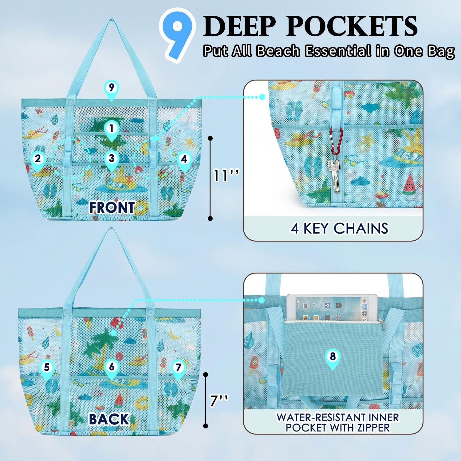 image:imageFammart Mesh Beach Bag for Women Large Beach Toy Pool Bag with Zipper Pocket SandProof Cruise Essentials 2026 Family Travel