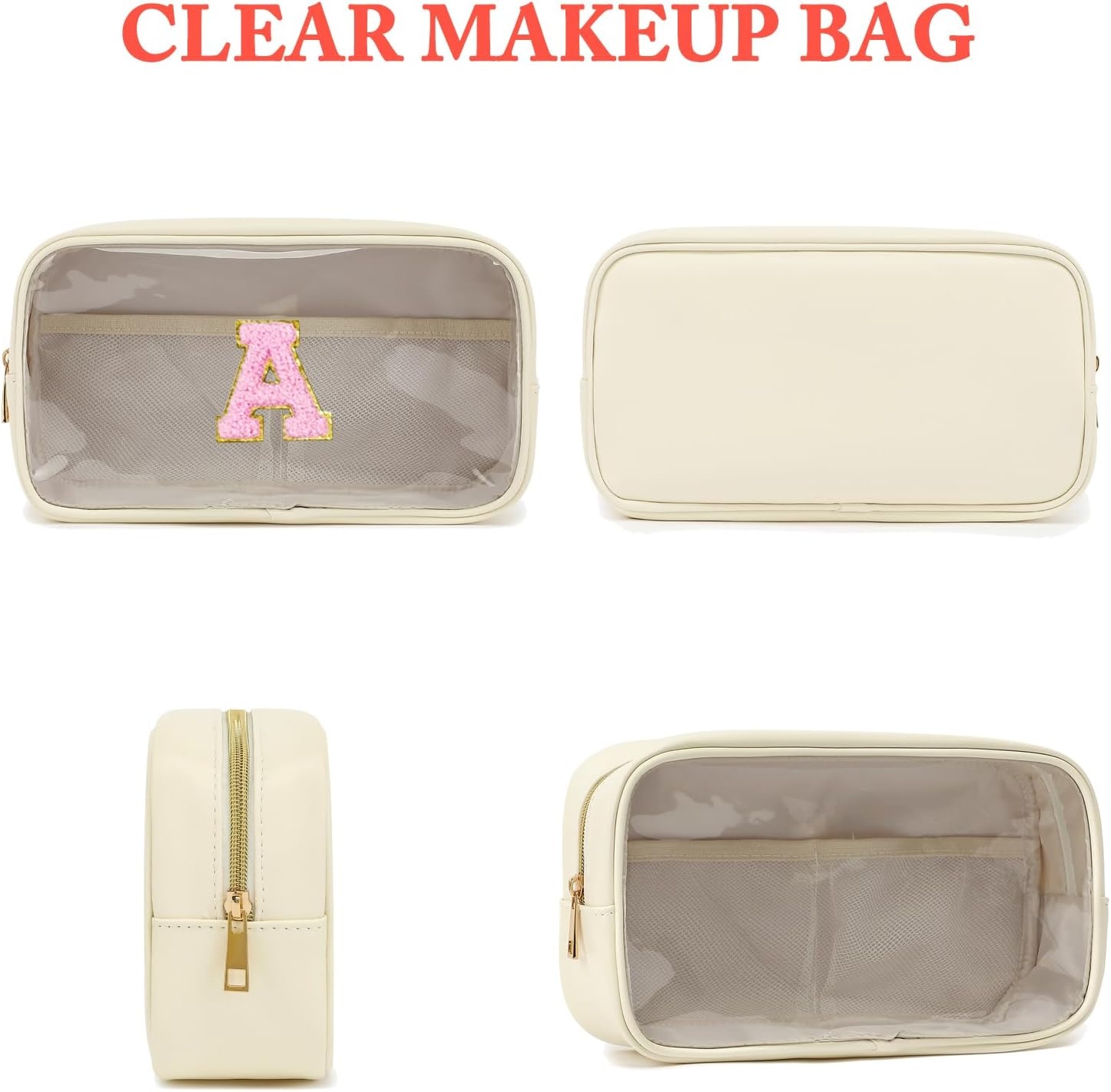 image:imageFammart Travel Makeup Bag Waterproof Canvas Cosmetic Bag Make Up Organizer Case for Women Large Toiletry Bag Skincare Pouch for Toiletries Accessories BrushesClear Large Beige