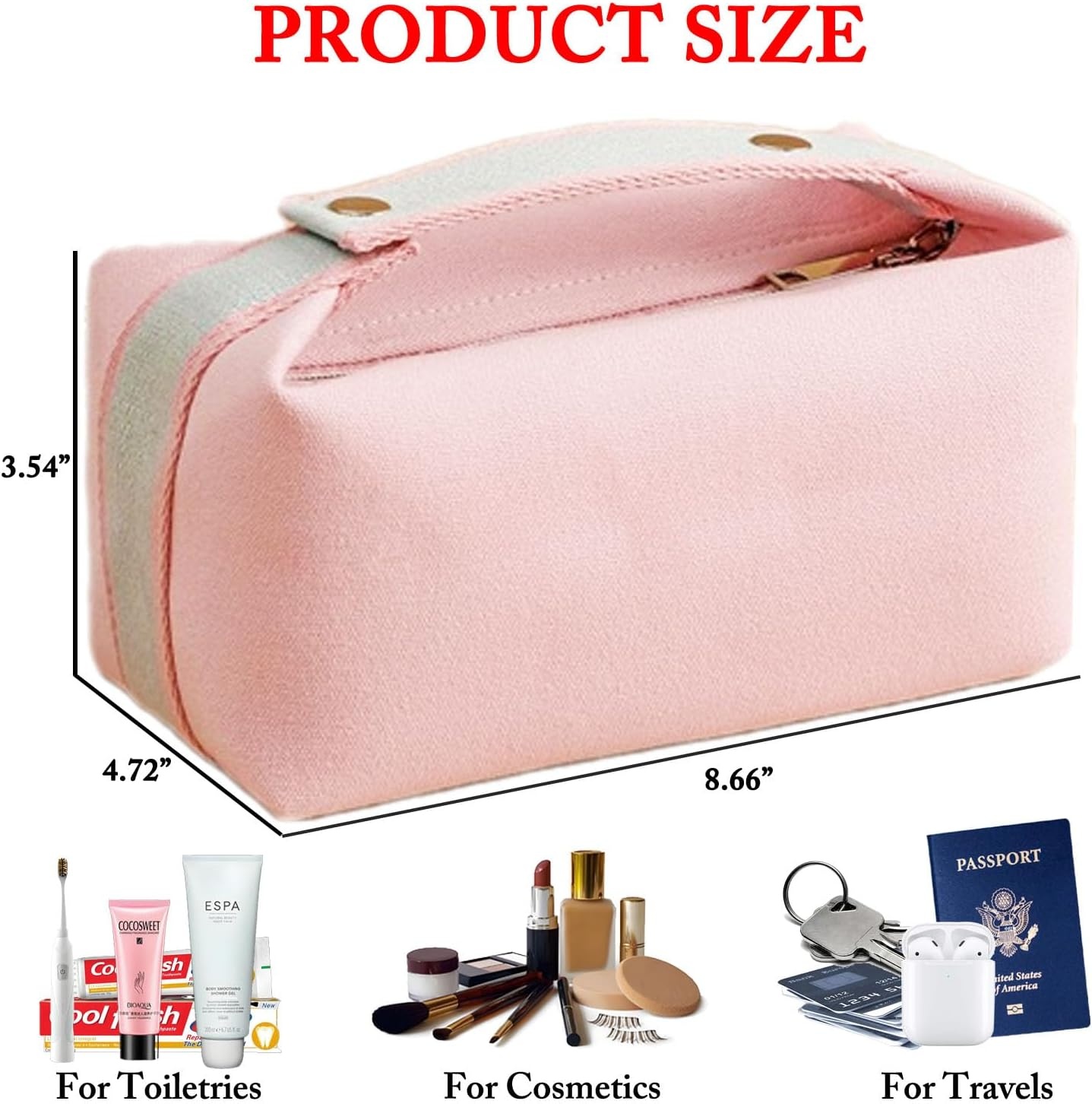 image:imageFammart Travel Makeup Bag Waterproof Canvas Cosmetic Bag Make Up Organizer Case for Women Large Toiletry Bag Skincare Pouch for Toiletries Accessories BrushesCanvas Pink