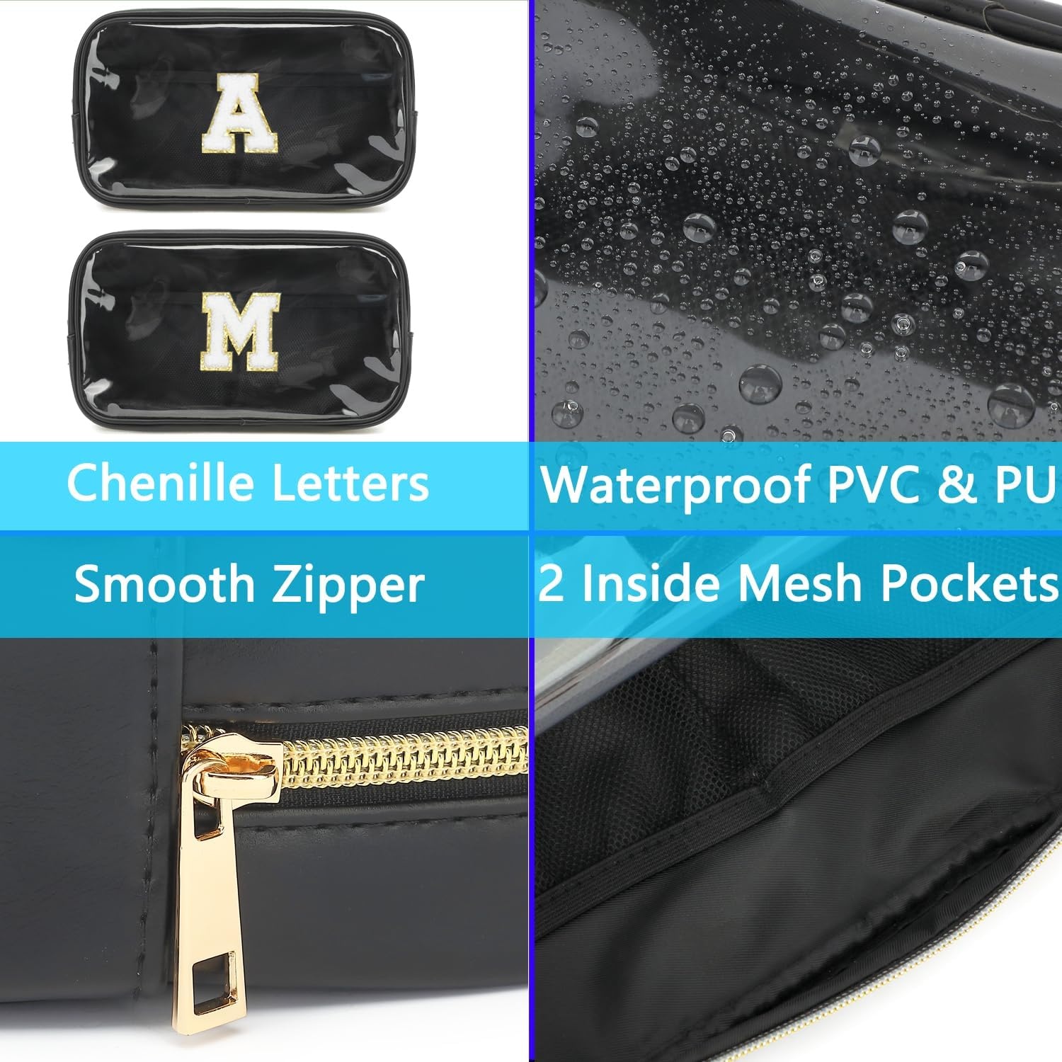 image:imageFammart Travel Makeup Bag Waterproof Canvas Cosmetic Bag Make Up Organizer Case for Women Large Toiletry Bag Skincare Pouch for Toiletries Accessories BrushesClear Large Black