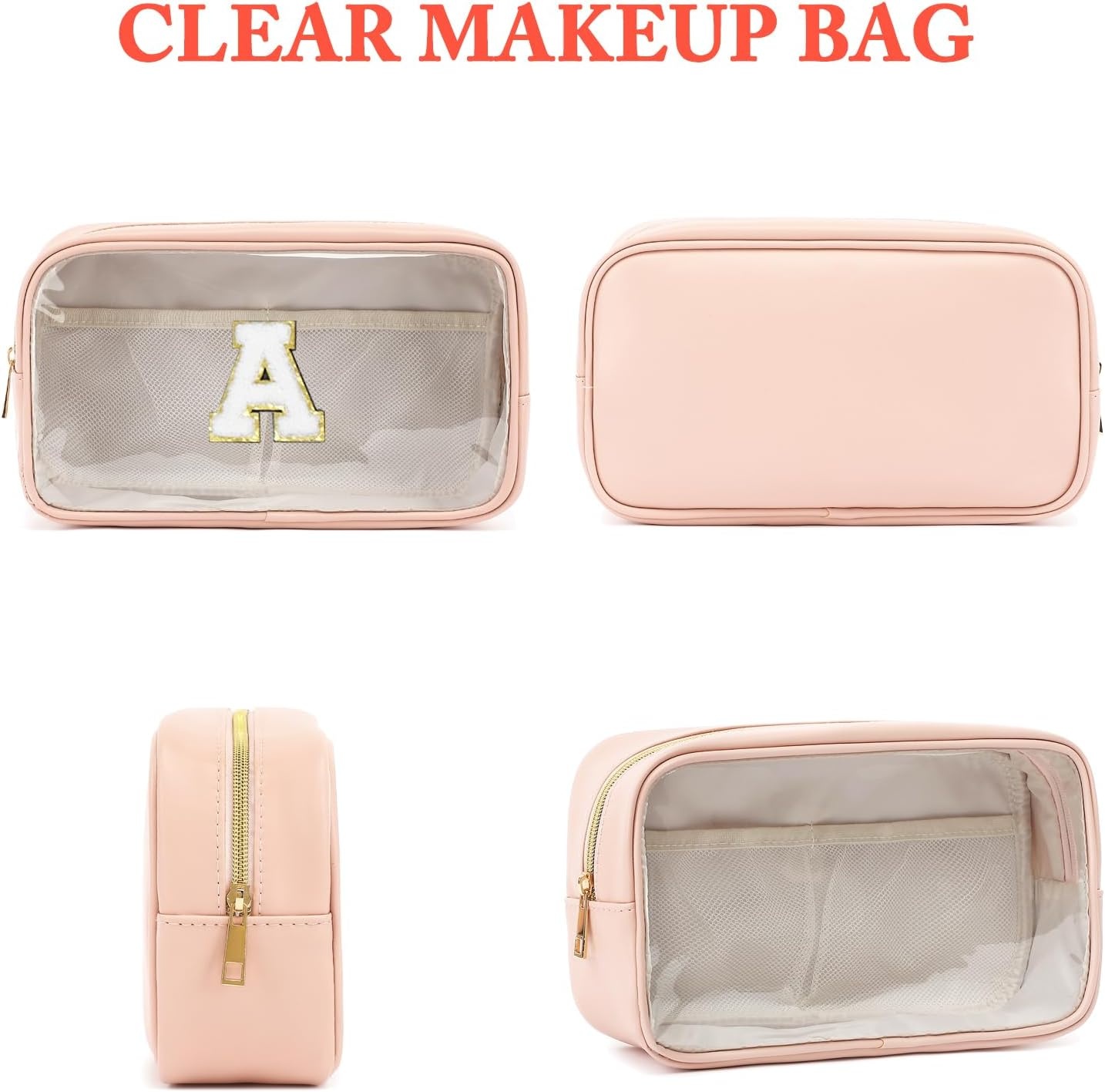 image:imageFammart Travel Makeup Bag Waterproof Canvas Cosmetic Bag Make Up Organizer Case for Women Large Toiletry Bag Skincare Pouch for Toiletries Accessories BrushesClear Large Pink