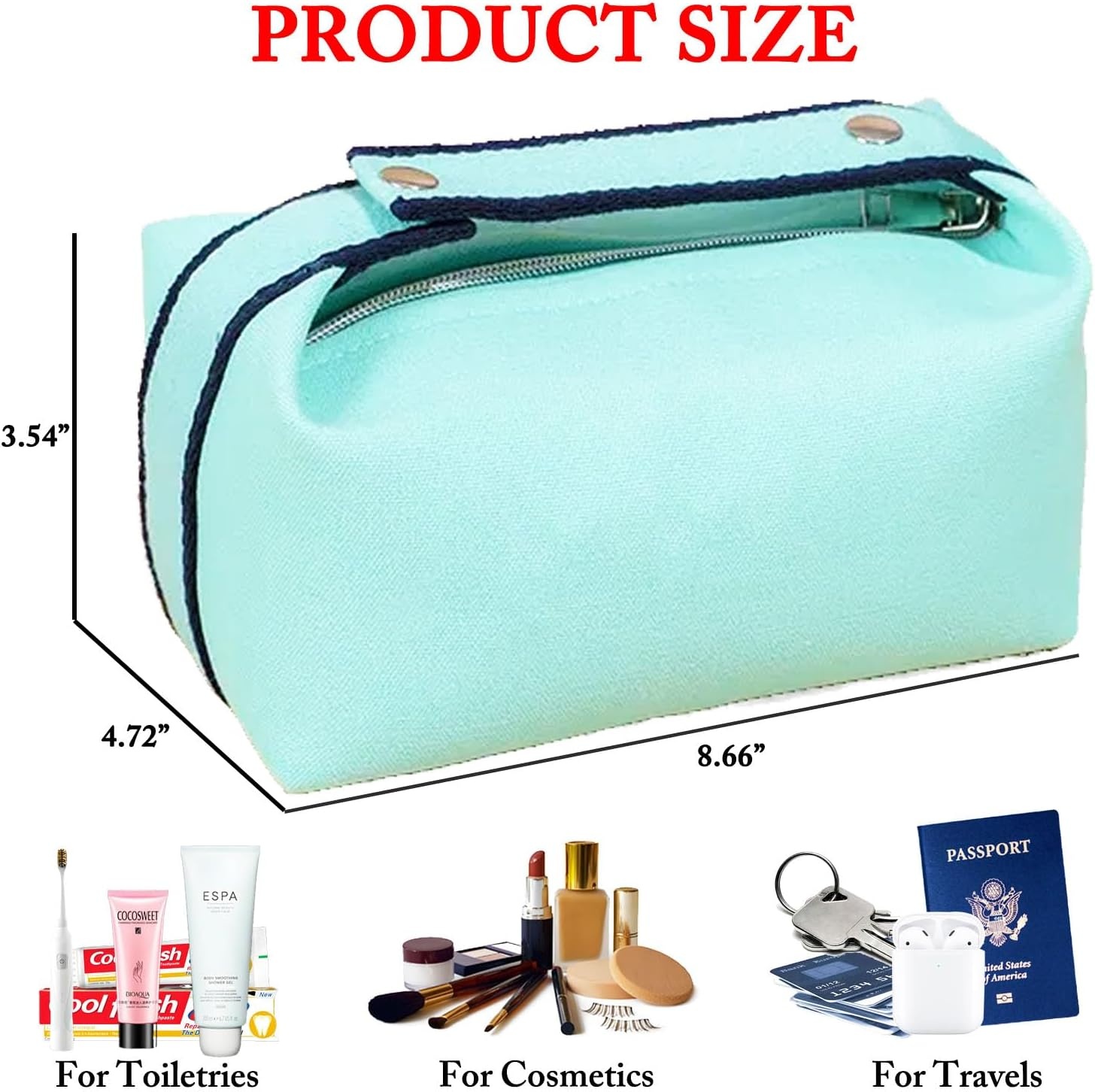 image:imageFammart Travel Makeup Bag Waterproof Canvas Cosmetic Bag Make Up Organizer Case for Women Large Toiletry Bag Skincare Pouch for Toiletries Accessories BrushesCanvas Light Blue