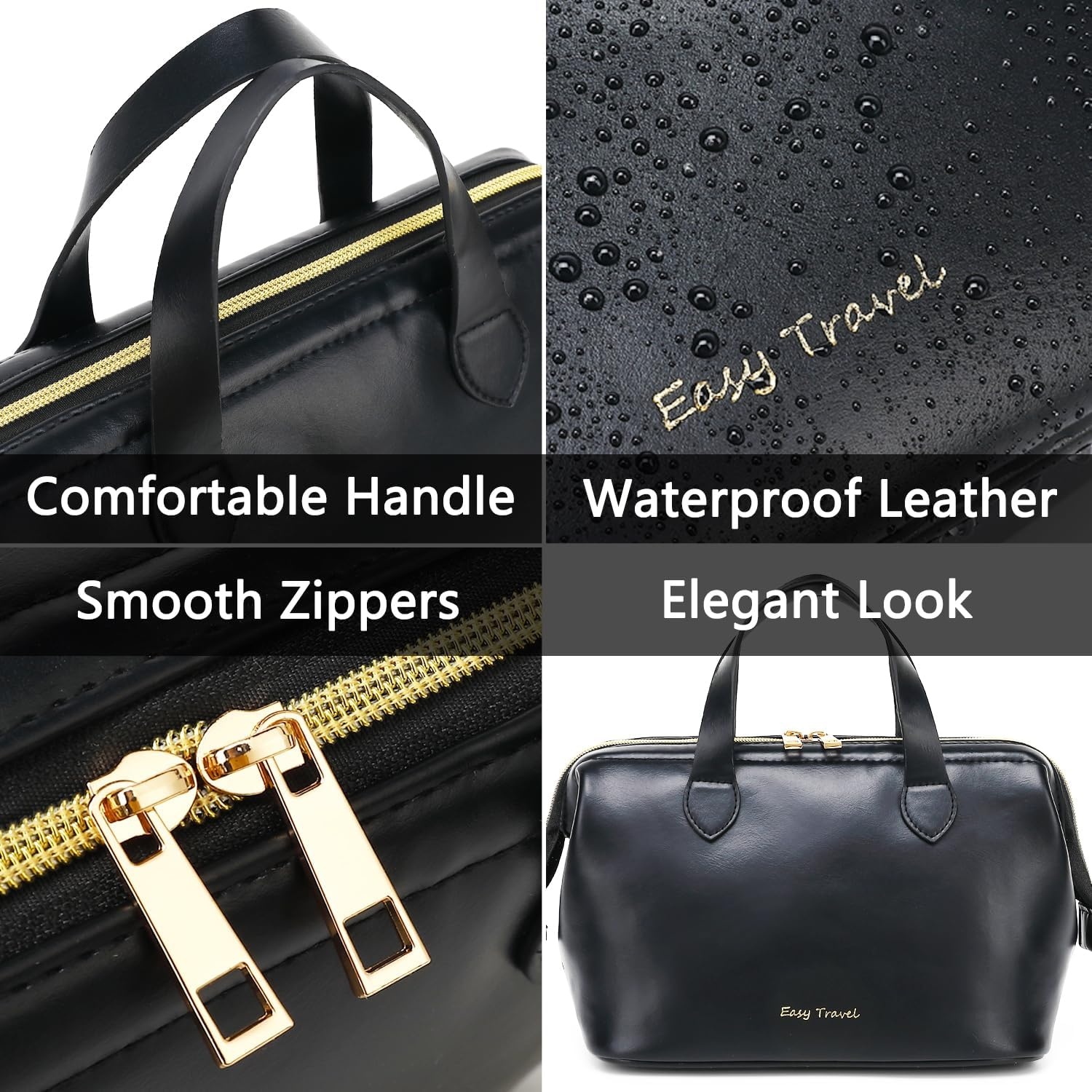 image:imageFammart Travel Makeup Bag Waterproof Canvas Cosmetic Bag Make Up Organizer Case for Women Large Toiletry Bag Skincare Pouch for Toiletries Accessories BrushesPU Wide Open Black