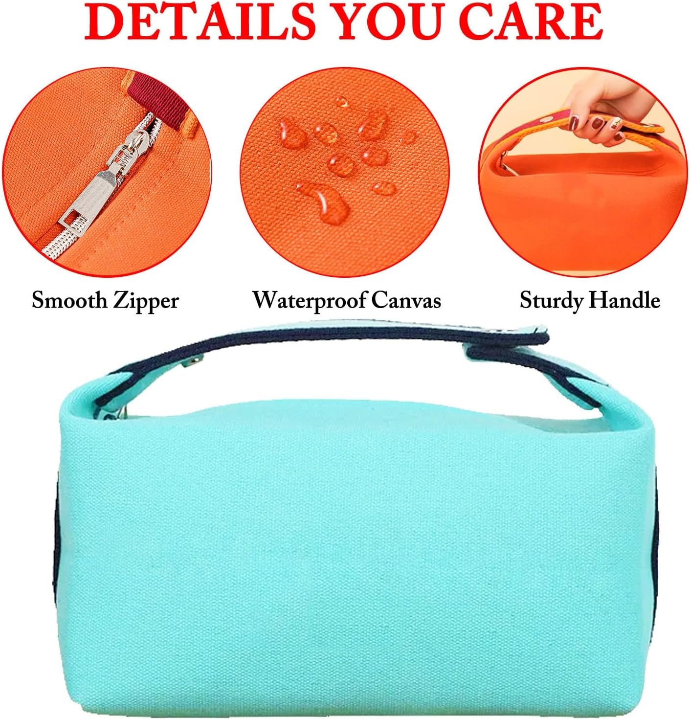 image:imageFammart Travel Makeup Bag Waterproof Canvas Cosmetic Bag Make Up Organizer Case for Women Large Toiletry Bag Skincare Pouch for Toiletries Accessories BrushesCanvas Light Blue