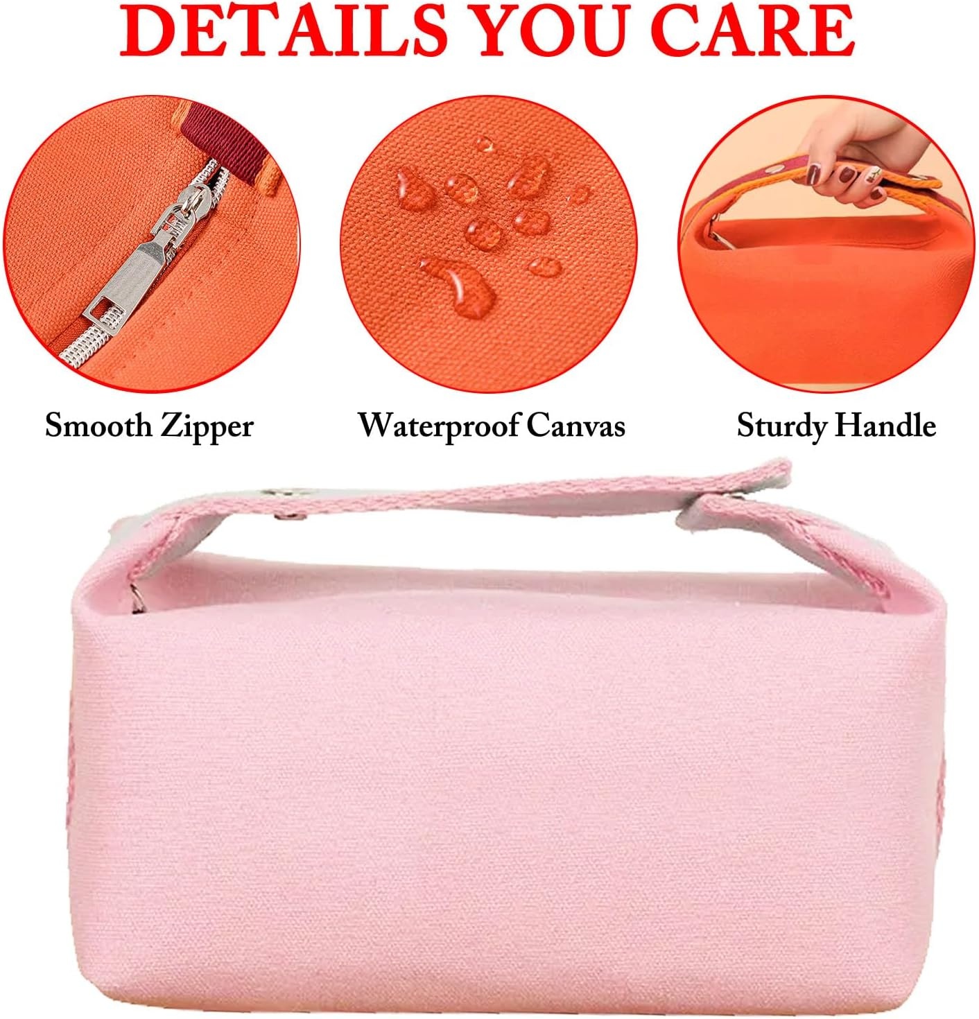 image:imageFammart Travel Makeup Bag Waterproof Canvas Cosmetic Bag Make Up Organizer Case for Women Large Toiletry Bag Skincare Pouch for Toiletries Accessories BrushesCanvas Pink