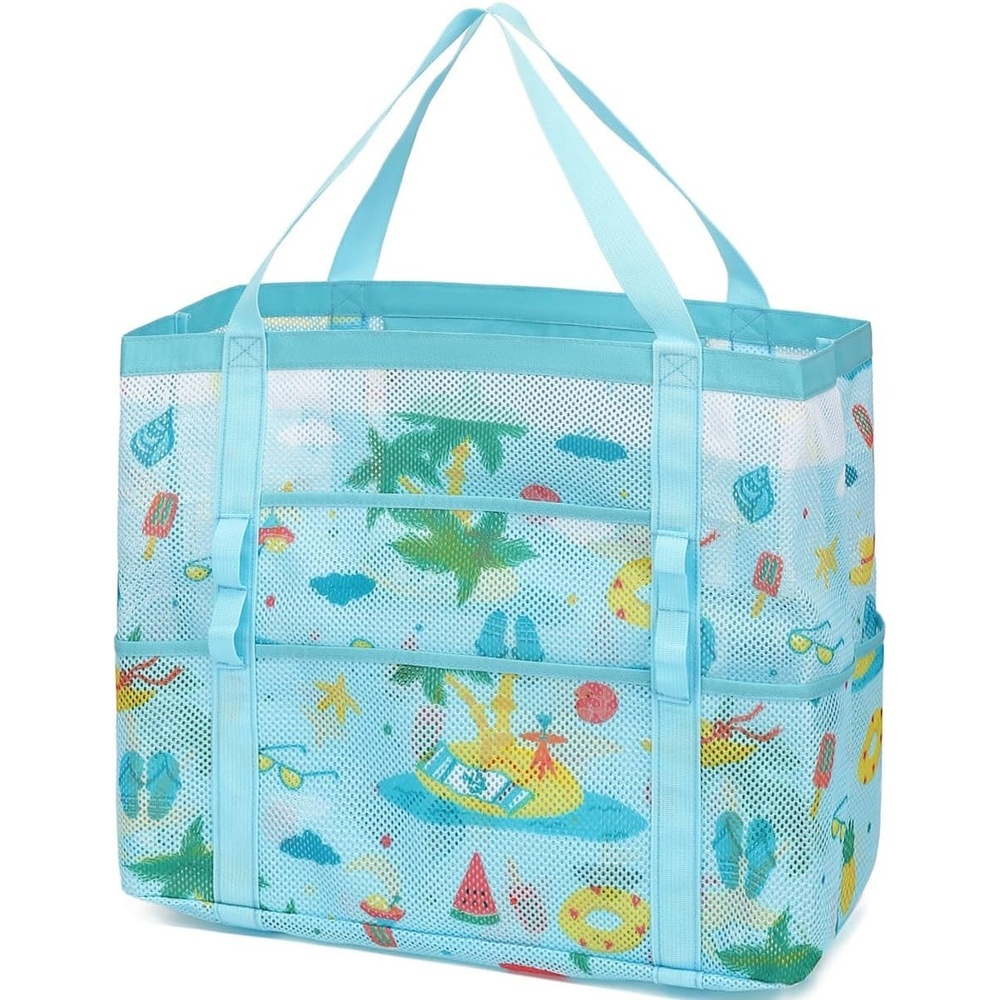image:imageFammart Mesh Beach Bag for Women Large Beach Toy Pool Bag with Zipper Pocket SandProof Cruise Essentials 2026 Family Travel