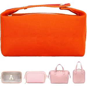 image:imageFammart Travel Makeup Bag Waterproof Canvas Cosmetic Bag Make Up Organizer Case for Women Large Toiletry Bag Skincare Pouch for Toiletries Accessories BrushesCanvas  Orange