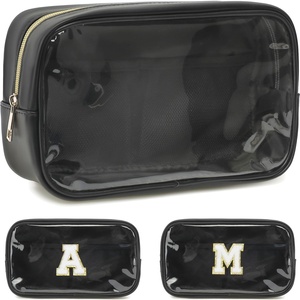 image:imageFammart Travel Makeup Bag Waterproof Canvas Cosmetic Bag Make Up Organizer Case for Women Large Toiletry Bag Skincare Pouch for Toiletries Accessories BrushesClear  Large  Black