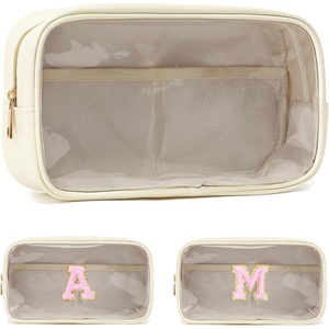 image:imageFammart Travel Makeup Bag Waterproof Canvas Cosmetic Bag Make Up Organizer Case for Women Large Toiletry Bag Skincare Pouch for Toiletries Accessories BrushesClear  Large  Beige