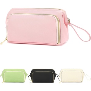image:imageFammart Travel Makeup Bag Waterproof Canvas Cosmetic Bag Make Up Organizer Case for Women Large Toiletry Bag Skincare Pouch for Toiletries Accessories BrushesOxford  Pink