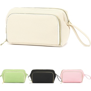 image:imageFammart Travel Makeup Bag Waterproof Canvas Cosmetic Bag Make Up Organizer Case for Women Large Toiletry Bag Skincare Pouch for Toiletries Accessories BrushesOxford  Beige