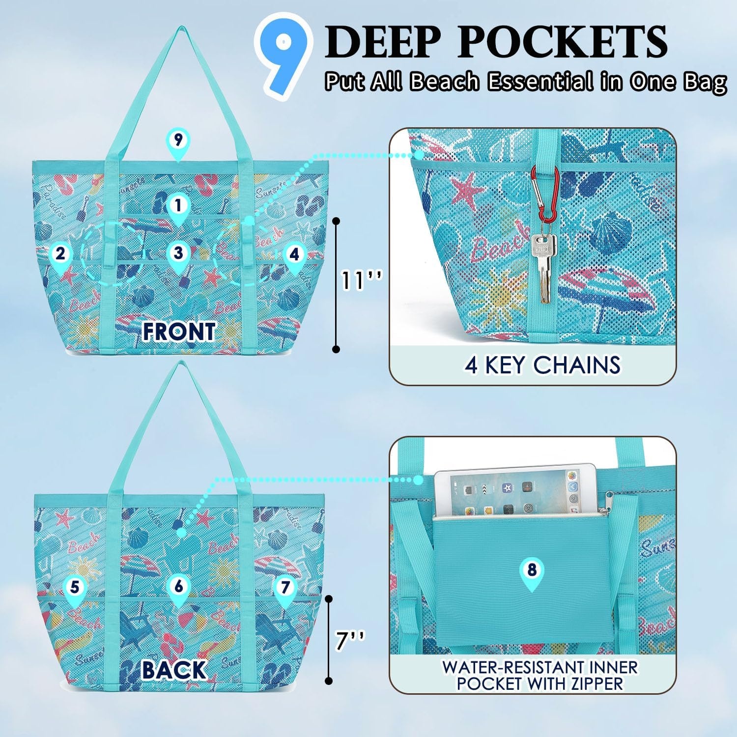 image:imageFammart Mesh Beach Bag for Women Large Beach Toy Pool Bag with Zipper Pocket SandProof Cruise Essentials 2026 Family TravelLarge Beach Element