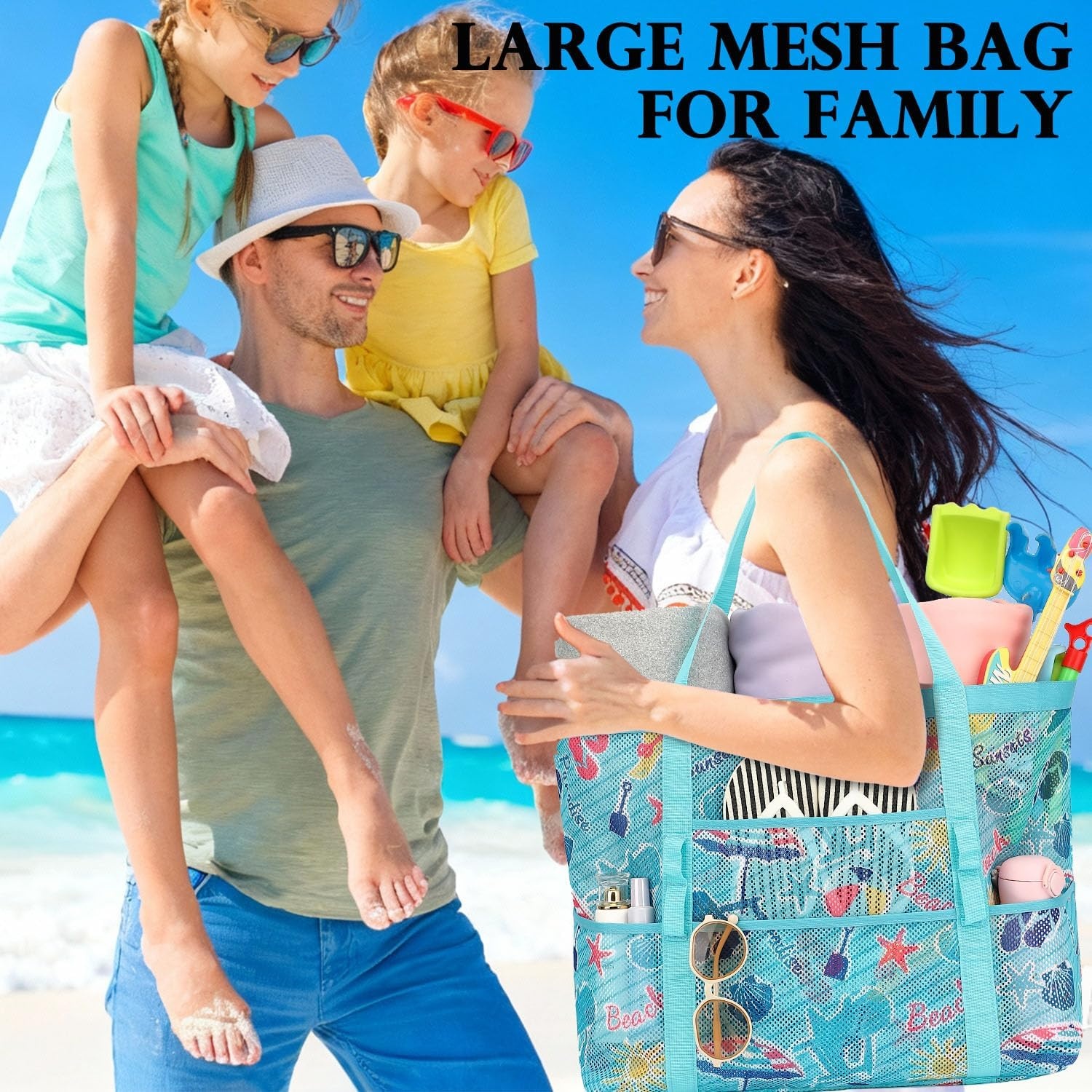 image:imageFammart Mesh Beach Bag for Women Large Beach Toy Pool Bag with Zipper Pocket SandProof Cruise Essentials 2026 Family TravelLarge Beach Element