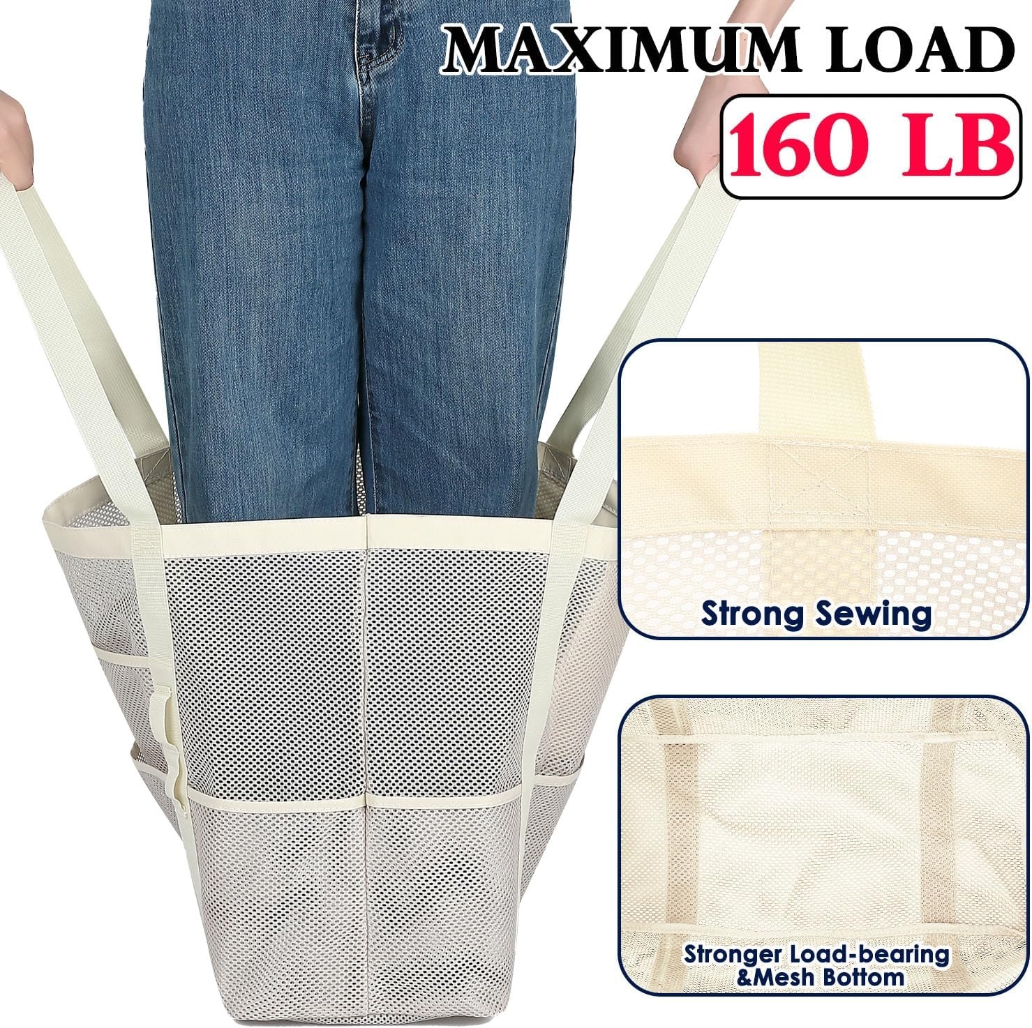 image:imageFammart Mesh Beach Bag for Women Large Beach Toy Pool Bag with Zipper Pocket SandProof Cruise Essentials 2026 Family TravelLarge Beige