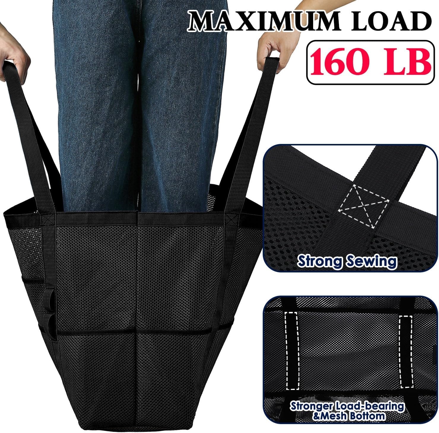 image:imageFammart Mesh Beach Bag for Women Large Beach Toy Pool Bag with Zipper Pocket SandProof Cruise Essentials 2026 Family TravelLarge Dark Black