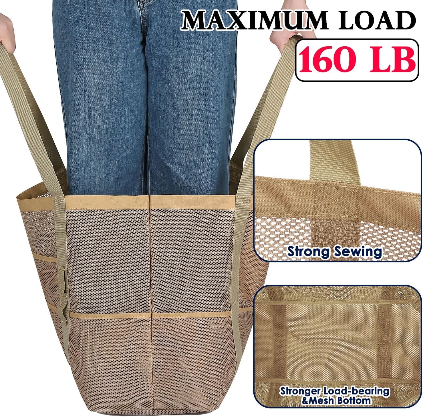 image:imageFammart Mesh Beach Bag for Women Large Beach Toy Pool Bag with Zipper Pocket SandProof Cruise Essentials 2026 Family TravelLarge Khaki