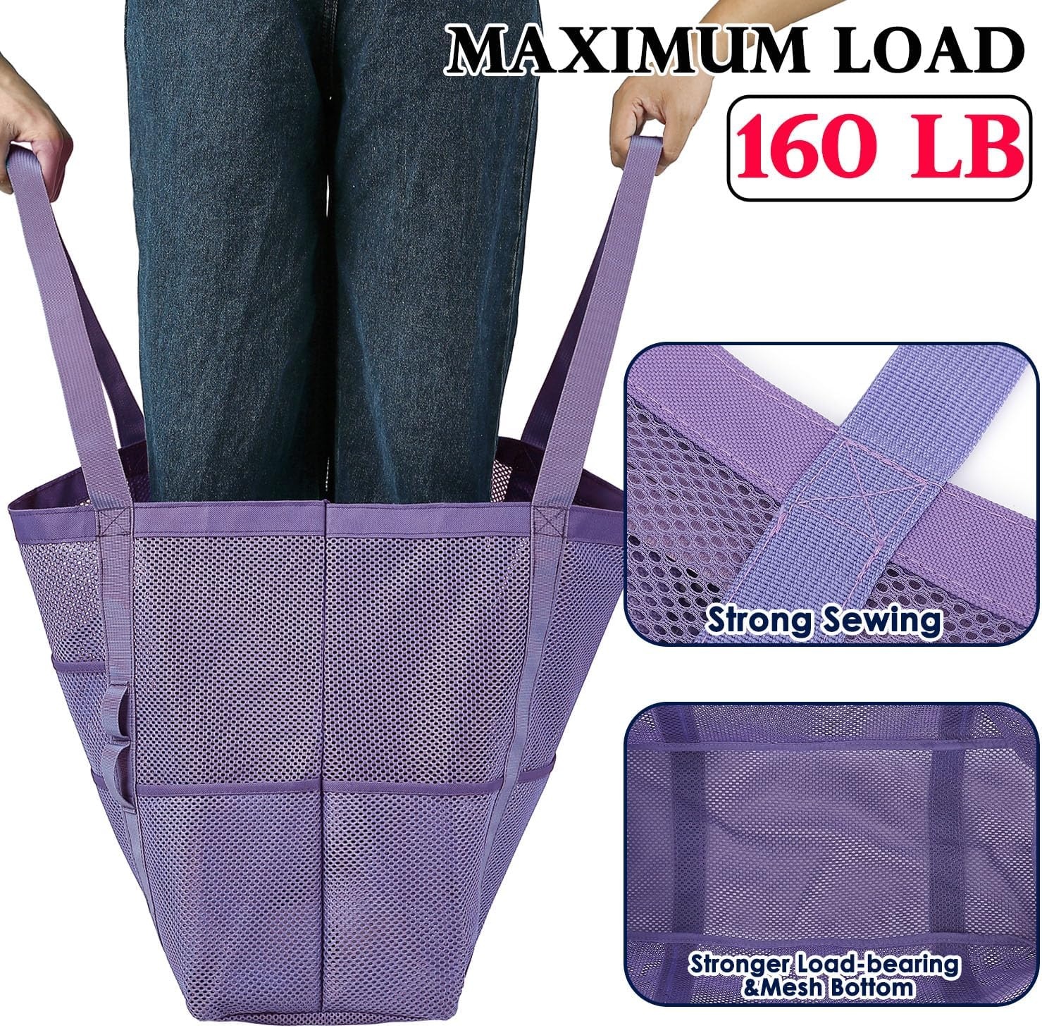 image:imageFammart Mesh Beach Bag for Women Large Beach Toy Pool Bag with Zipper Pocket SandProof Cruise Essentials 2026 Family TravelLarge Purple