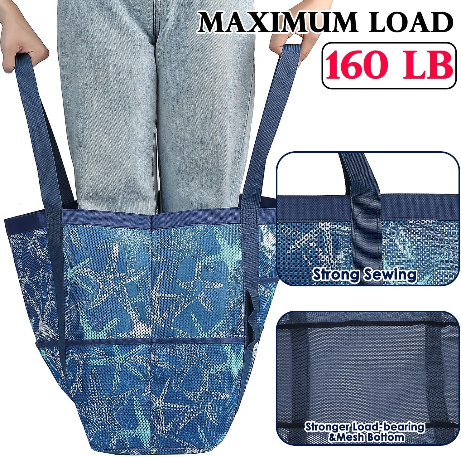 image:imageFammart Mesh Beach Bag for Women Large Beach Toy Pool Bag with Zipper Pocket SandProof Cruise Essentials 2026 Family TravelLarge Starfish