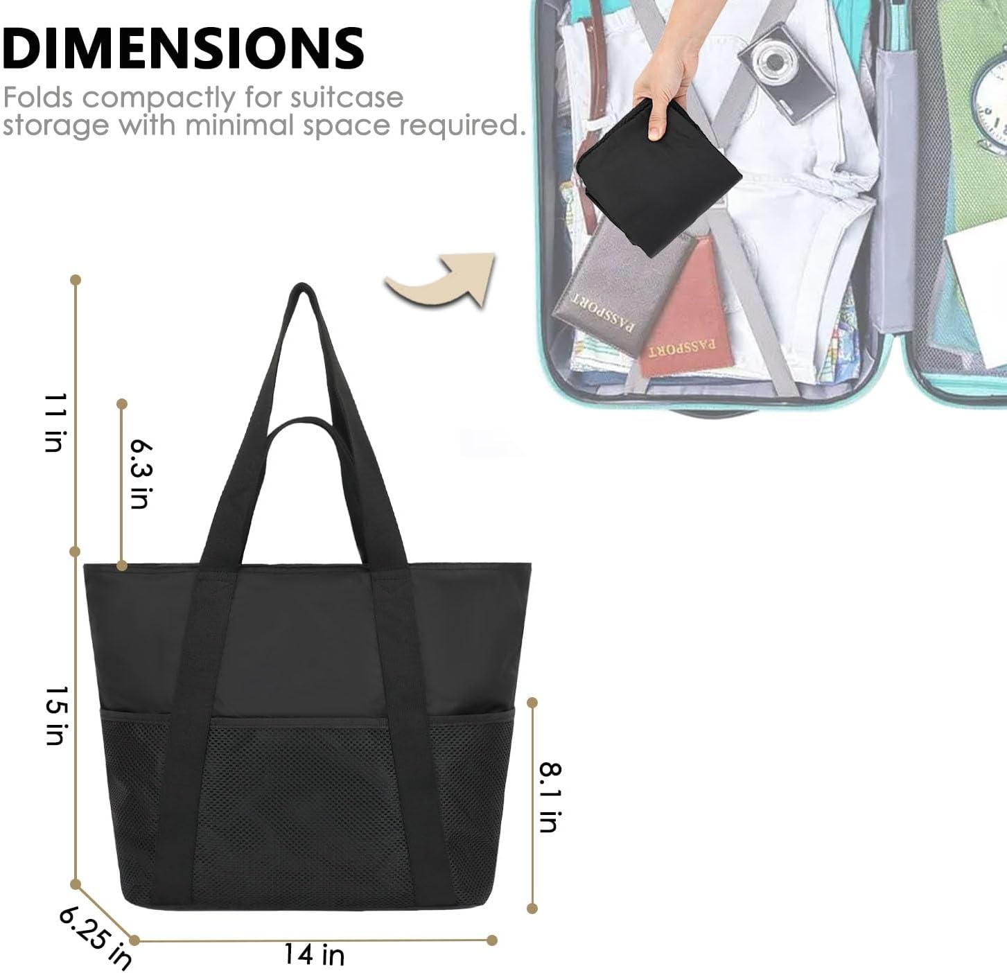 image:imageFammart Mesh Beach Bag for Women Large Beach Toy Pool Bag with Zipper Pocket SandProof Cruise Essentials 2026 Family TravelLarge Waterproof Black