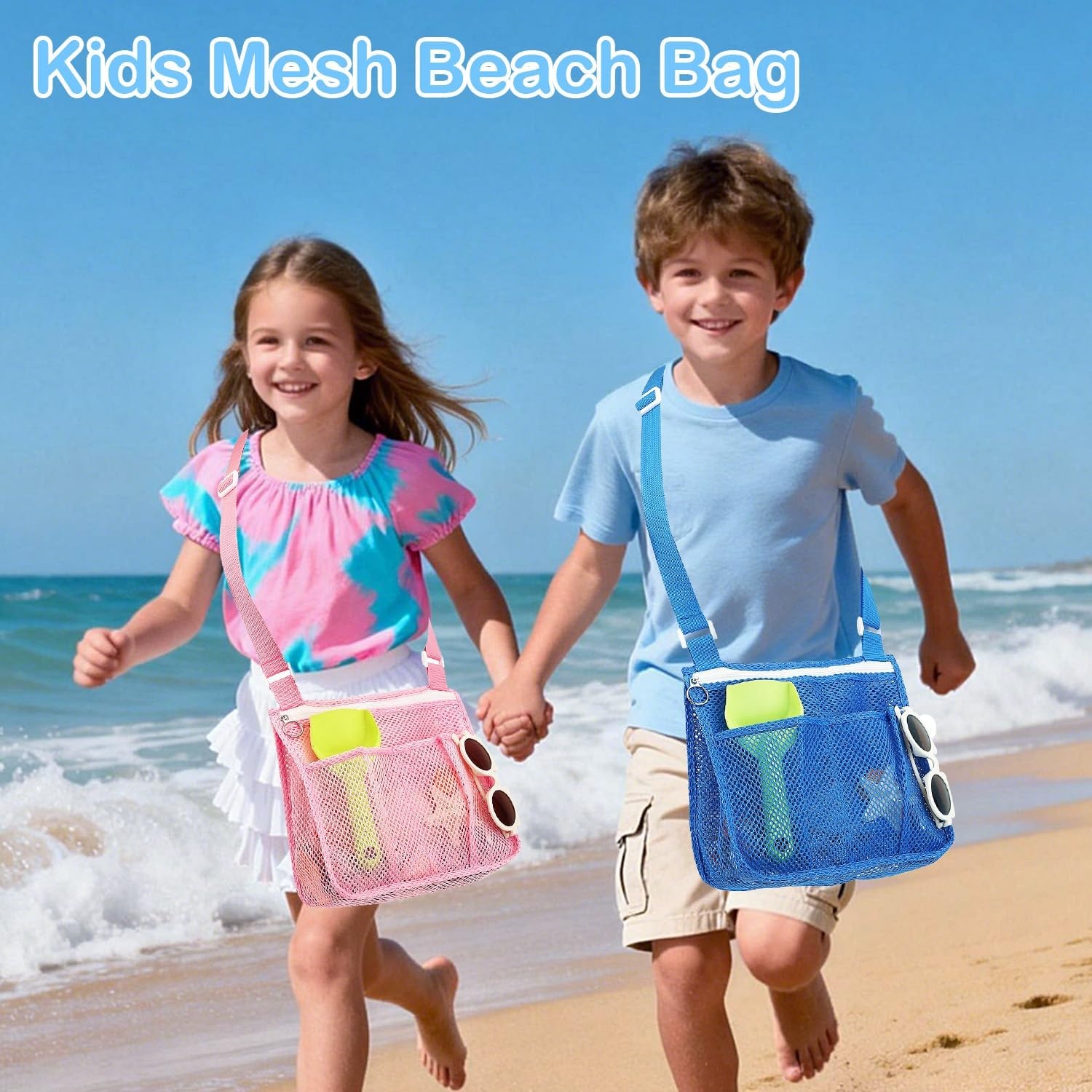 image:imageFammart Mesh Beach Bag for Women Large Beach Toy Pool Bag with Zipper Pocket SandProof Cruise Essentials 2026 Family TravelSmall 3pcs Pink Purple Blue