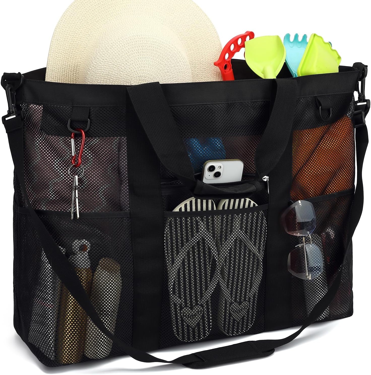 image:imageFammart Mesh Beach Bag for Women Large Beach Toy Pool Bag with Zipper Pocket SandProof Cruise Essentials 2026 Family TravelXxl Zipper Closure Black