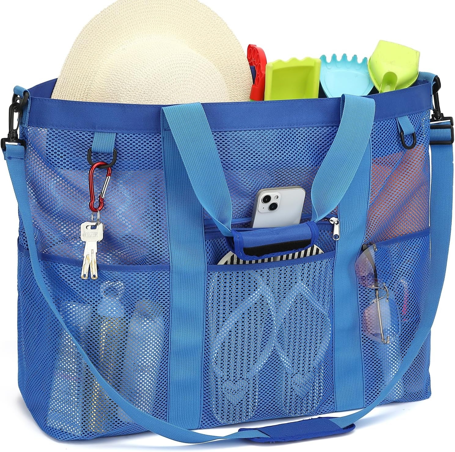 image:imageFammart Mesh Beach Bag for Women Large Beach Toy Pool Bag with Zipper Pocket SandProof Cruise Essentials 2026 Family TravelXxl Zipper Closure Blue