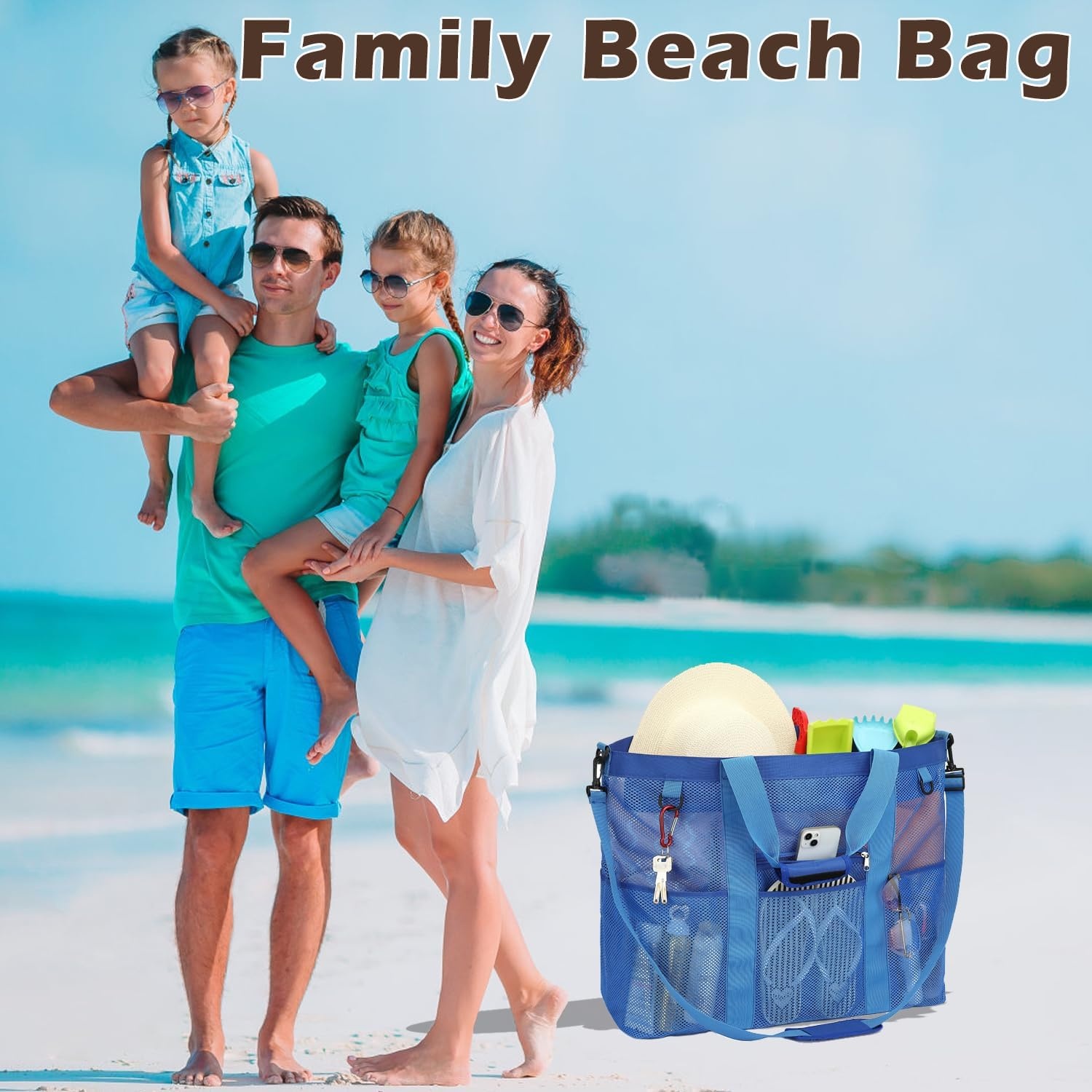 image:imageFammart Mesh Beach Bag for Women Large Beach Toy Pool Bag with Zipper Pocket SandProof Cruise Essentials 2026 Family TravelXxl Zipper Closure Blue