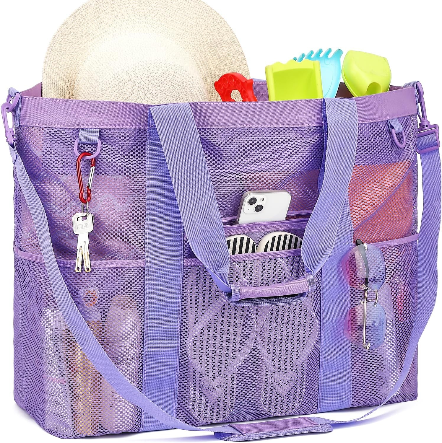 image:imageFammart Mesh Beach Bag for Women Large Beach Toy Pool Bag with Zipper Pocket SandProof Cruise Essentials 2026 Family TravelXxl Zipper Closure Purple