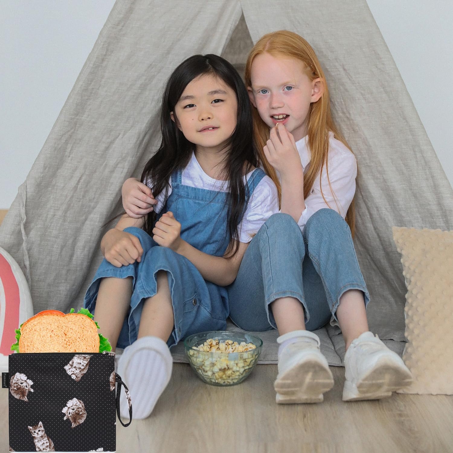 image:imageFammart Reusable Sandwich BagSnack Bag for Kids amp Adults Dual Layer Lunch Bag with Handle Washable Food Safe BPA Free 1Pack AstronautLarge 1 Pack DotCat