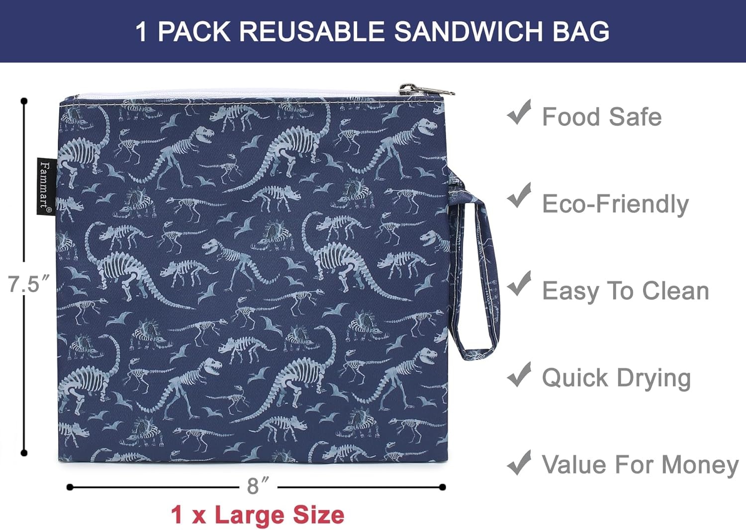 image:imageFammart Reusable Sandwich BagSnack Bag for Kids amp Adults Dual Layer Lunch Bag with Handle Washable Food Safe BPA Free 1Pack AstronautLarge 1 Pack Dinosaur Fossil