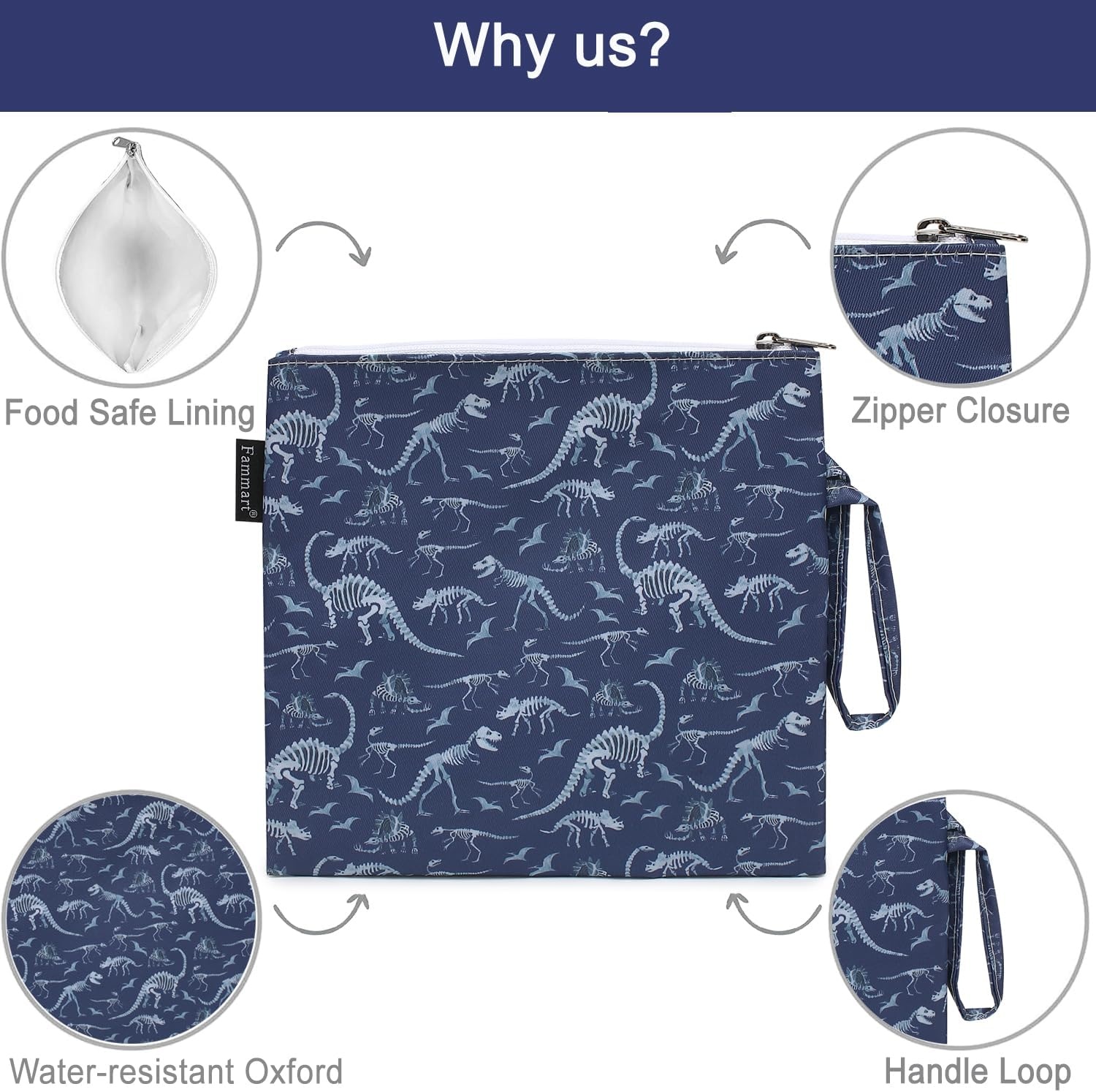 image:imageFammart Reusable Sandwich BagSnack Bag for Kids amp Adults Dual Layer Lunch Bag with Handle Washable Food Safe BPA Free 1Pack AstronautLarge 1 Pack Dinosaur Fossil