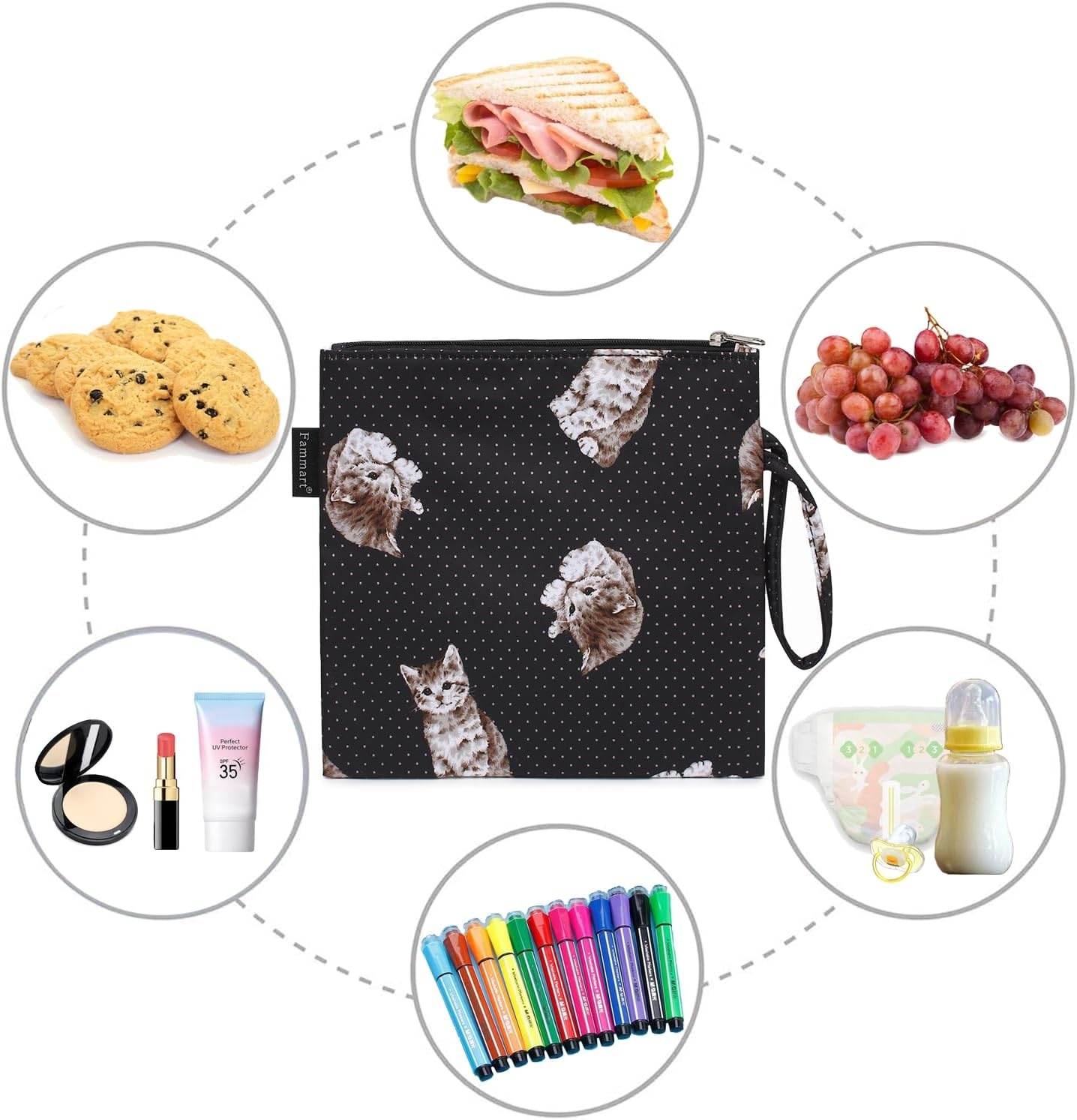 image:imageFammart Reusable Sandwich BagSnack Bag for Kids amp Adults Dual Layer Lunch Bag with Handle Washable Food Safe BPA Free 1Pack AstronautLarge 1 Pack DotCat