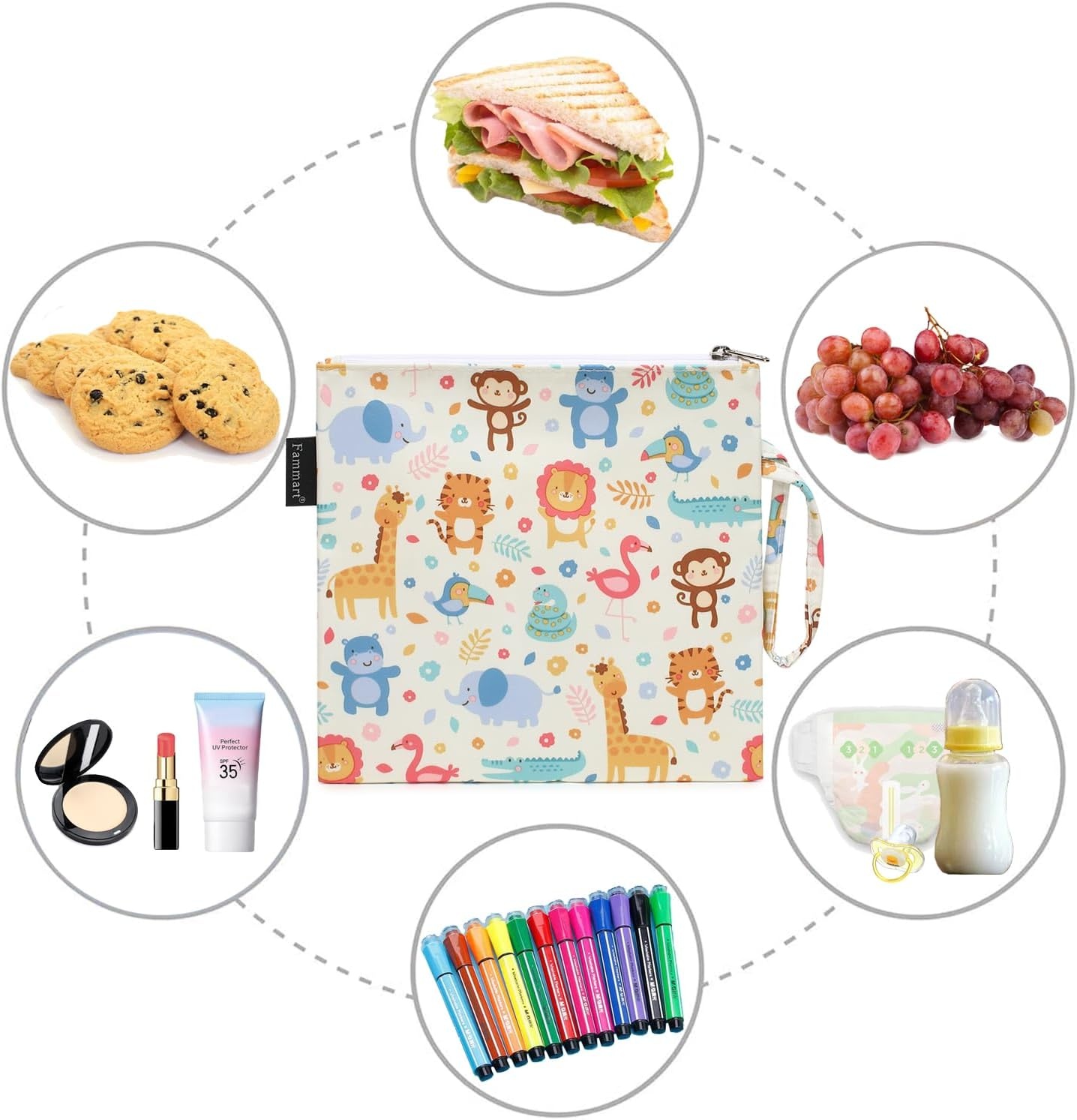 image:imageFammart Reusable Sandwich BagSnack Bag for Kids amp Adults Dual Layer Lunch Bag with Handle Washable Food Safe BPA Free 1Pack AstronautLarge 1 Pack Zoo