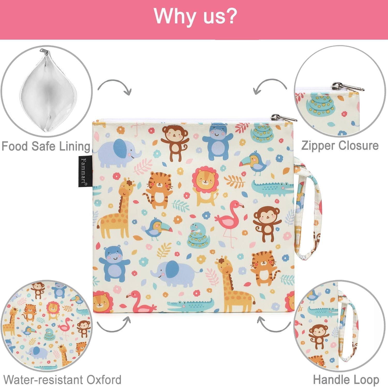 image:imageFammart Reusable Sandwich BagSnack Bag for Kids amp Adults Dual Layer Lunch Bag with Handle Washable Food Safe BPA Free 1Pack AstronautLarge 1 Pack Zoo