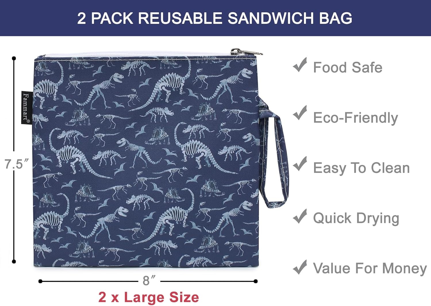image:imageFammart Reusable Sandwich BagSnack Bag for Kids amp Adults Dual Layer Lunch Bag with Handle Washable Food Safe BPA Free 1Pack AstronautLarge 2 Packs Dinosaur Fossil