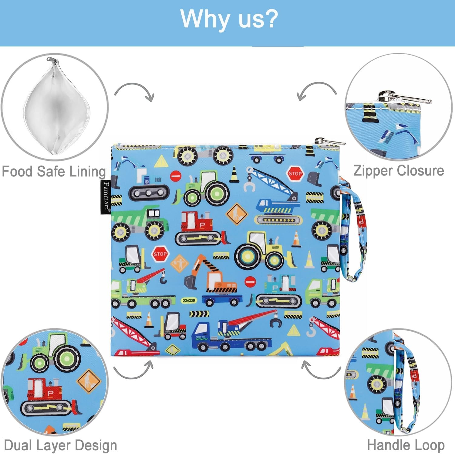 image:imageFammart Reusable Sandwich BagSnack Bag for Kids amp Adults Dual Layer Lunch Bag with Handle Washable Food Safe BPA Free 1Pack AstronautLarge 2 Packs Car