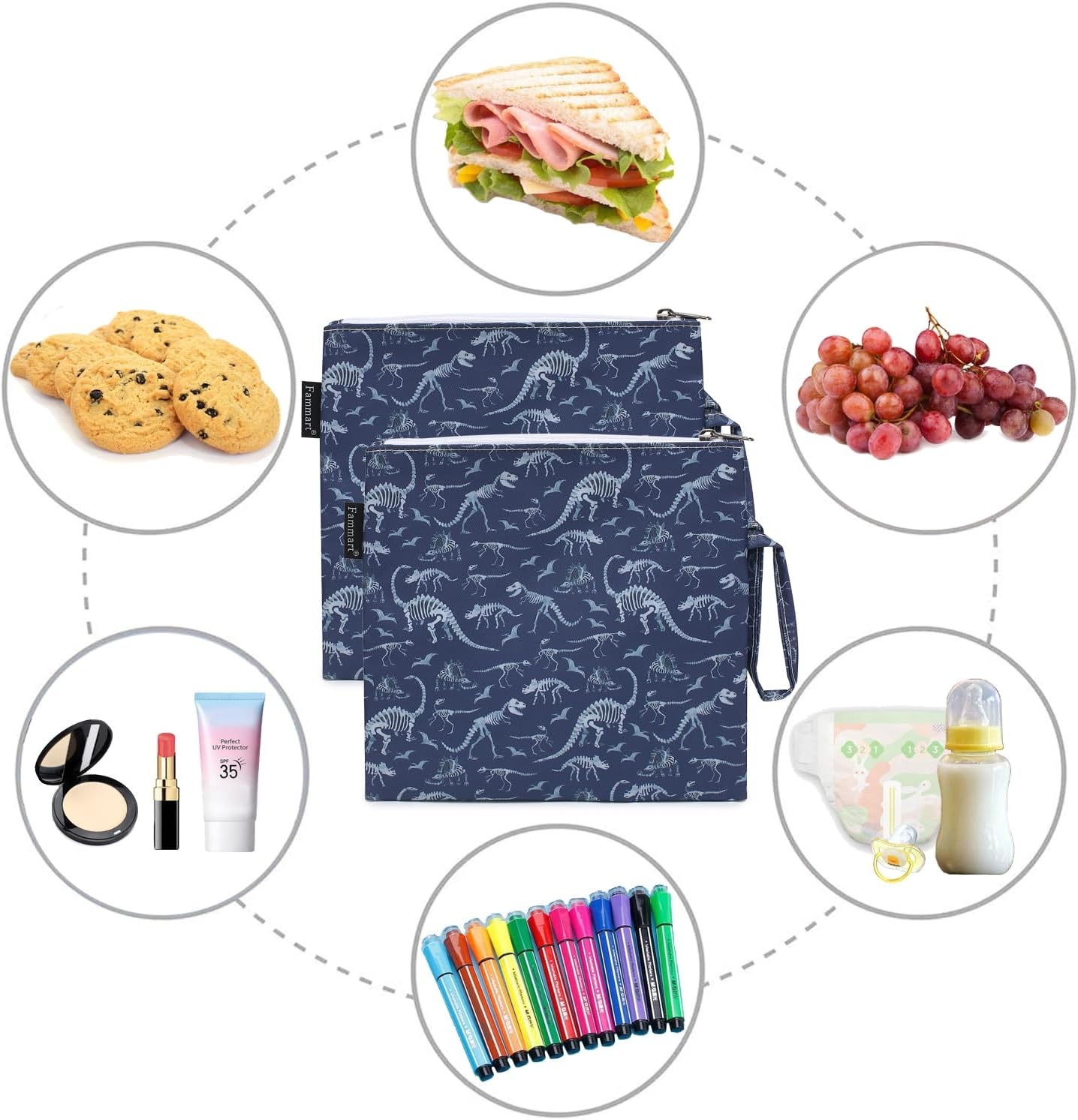 image:imageFammart Reusable Sandwich BagSnack Bag for Kids amp Adults Dual Layer Lunch Bag with Handle Washable Food Safe BPA Free 1Pack AstronautLarge 2 Packs Dinosaur Fossil