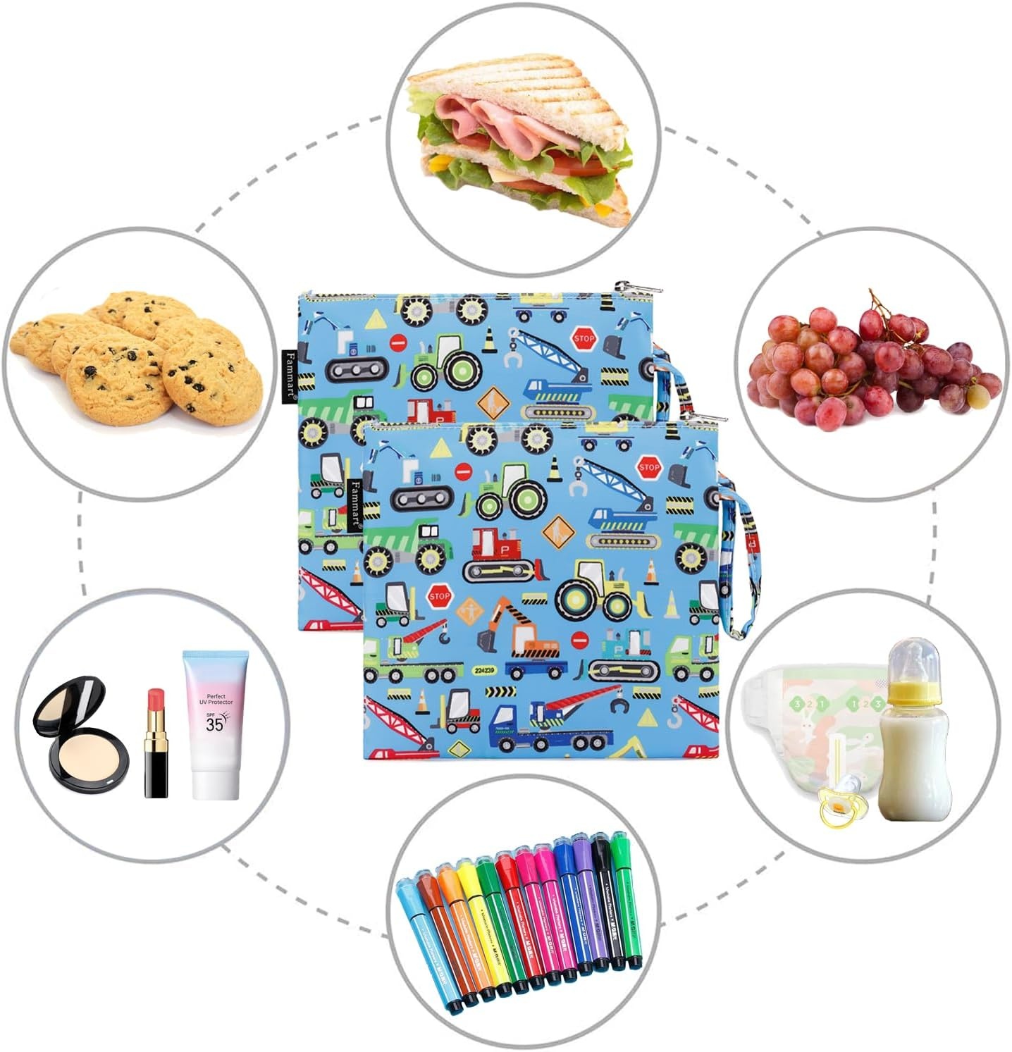 image:imageFammart Reusable Sandwich BagSnack Bag for Kids amp Adults Dual Layer Lunch Bag with Handle Washable Food Safe BPA Free 1Pack AstronautLarge 2 Packs Car