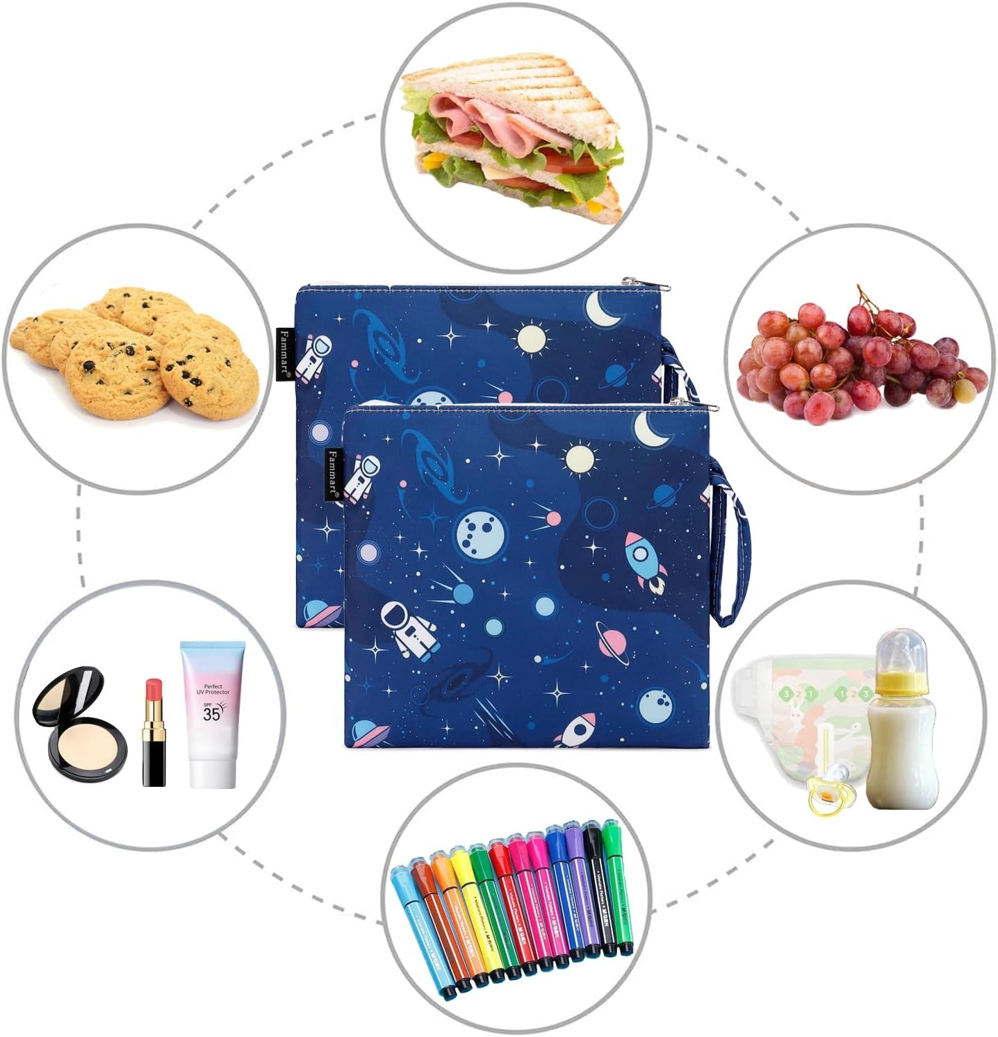 image:imageFammart Reusable Sandwich BagSnack Bag for Kids amp Adults Dual Layer Lunch Bag with Handle Washable Food Safe BPA Free 1Pack AstronautLarge 2 Packs Astronaut