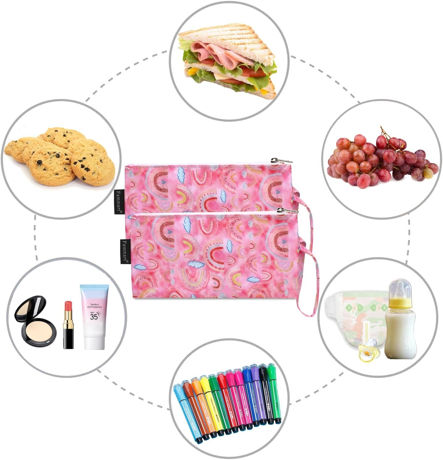 image:imageFammart Reusable Sandwich BagSnack Bag for Kids amp Adults Dual Layer Lunch Bag with Handle Washable Food Safe BPA Free 1Pack AstronautSmall 2 Packs Rainbow Unicorn