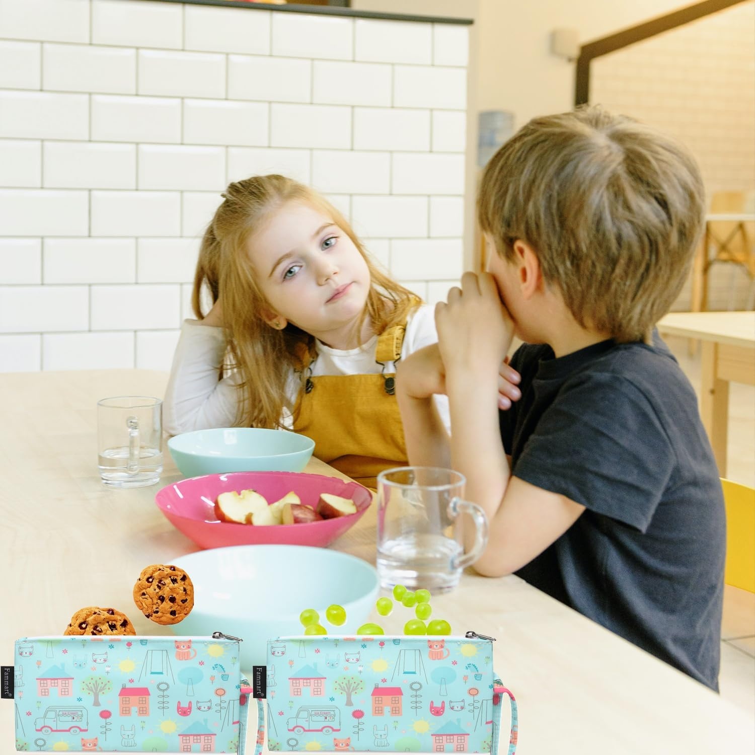 image:imageFammart Reusable Sandwich BagSnack Bag for Kids amp Adults Dual Layer Lunch Bag with Handle Washable Food Safe BPA Free 1Pack AstronautSmall 2 Packs Colorful Cat