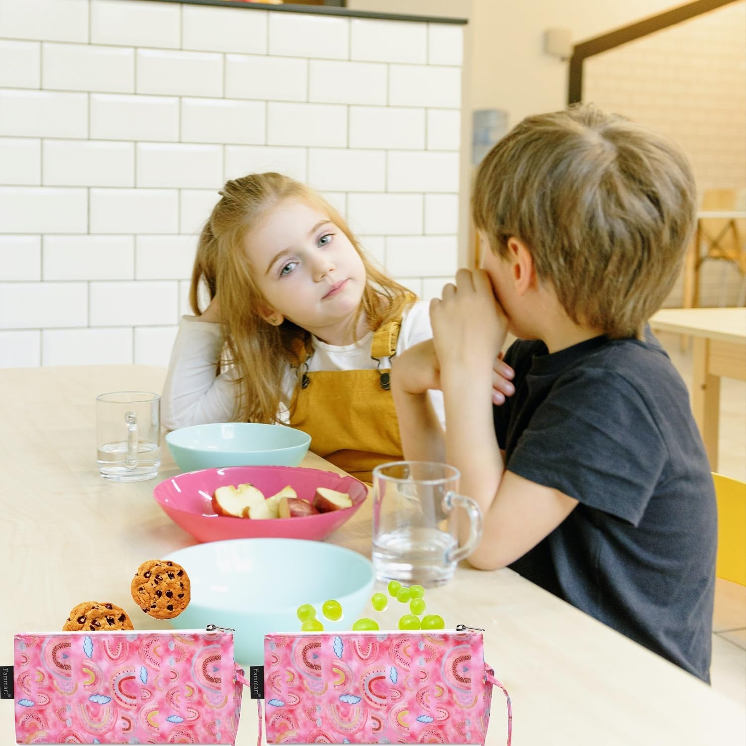 image:imageFammart Reusable Sandwich BagSnack Bag for Kids amp Adults Dual Layer Lunch Bag with Handle Washable Food Safe BPA Free 1Pack AstronautSmall 2 Packs Rainbow